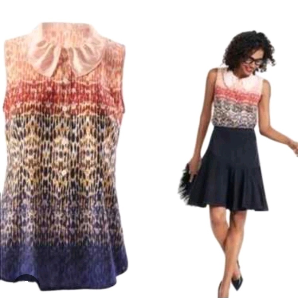 CABI  MULTI-COLOR‎ OMBRE SLEEVELESS PETER PAN COLLAR TOP SIZE XS